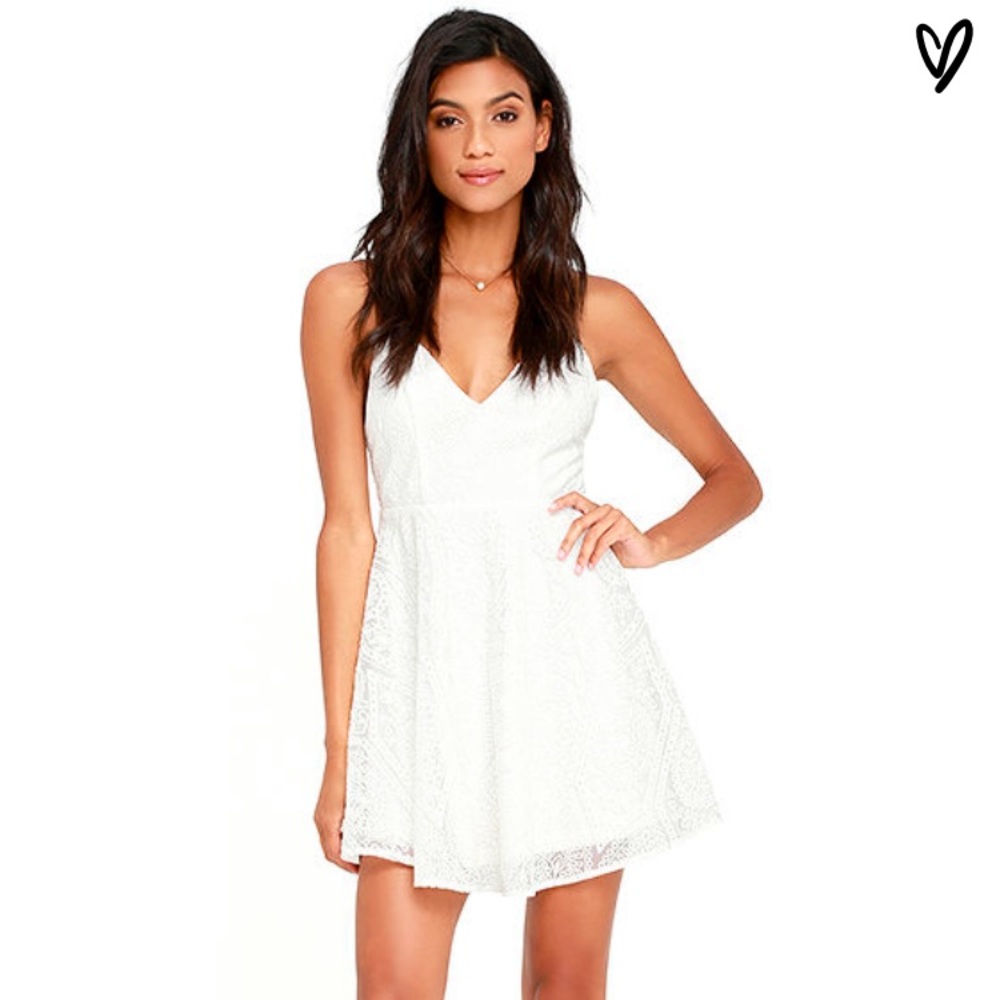 Lulus PROMISE ME FOREVER WHITE LACE SKATER DRESS